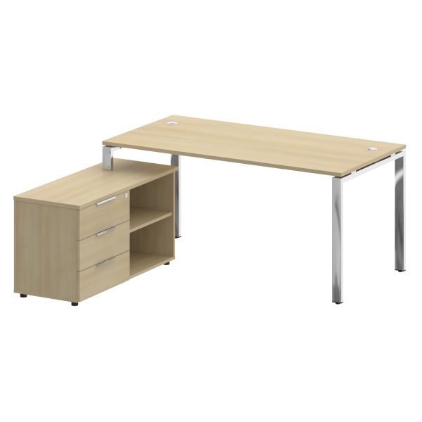 Metal System Direct Стол руковододителя с тумбой левый БГ.СРТ-4.8 (L) Акация/Нерж. сталь 1700*1620*7 в интернет-магазине офисной мебели Фронда Офис